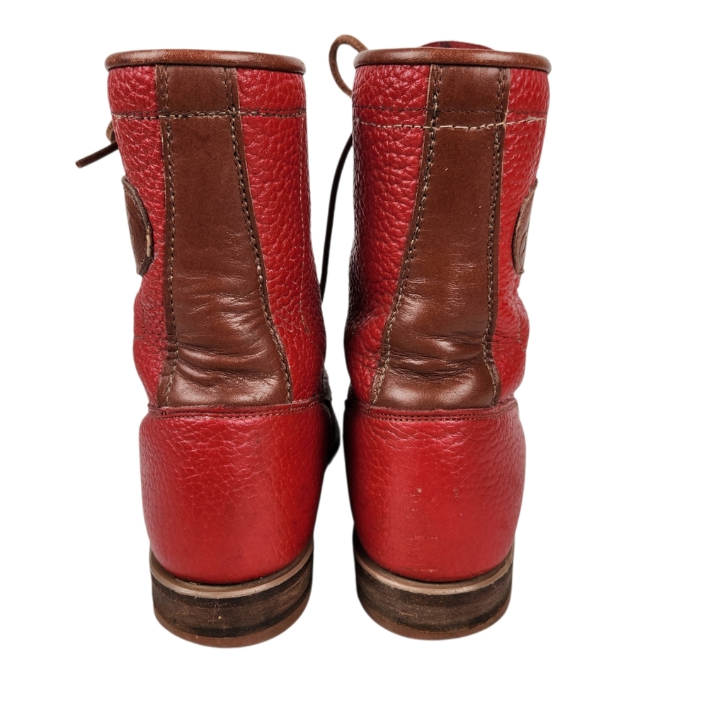 Justin Vintage Red Leather Brown Trim Lace Up Roper Western Boots Womens Size 6 - Picture 8 of 12
